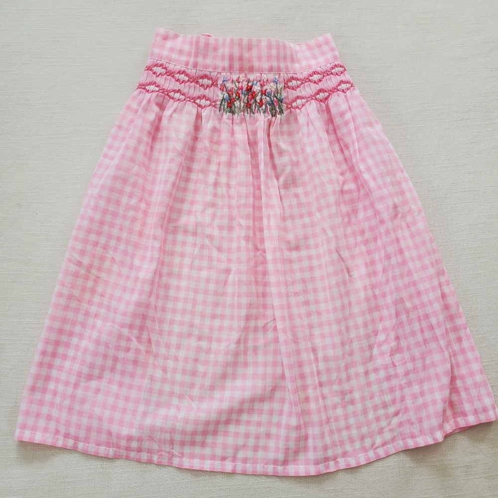 Vintage pink gingham smocked apron